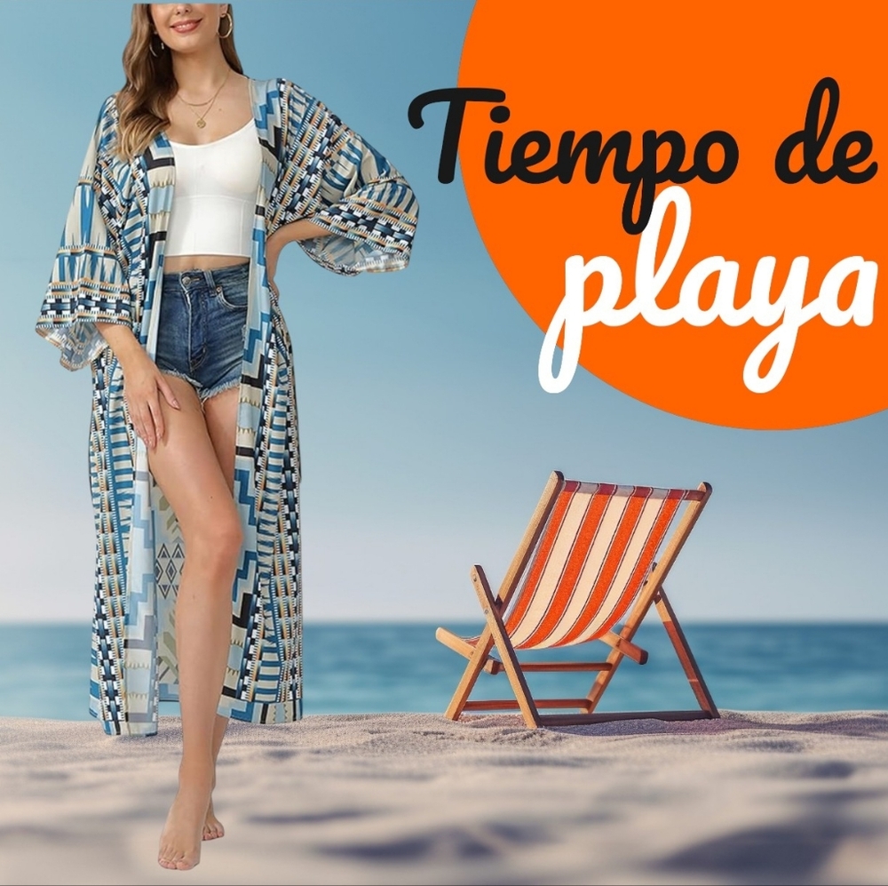 🆕 Blue Geometric Beach Kimono